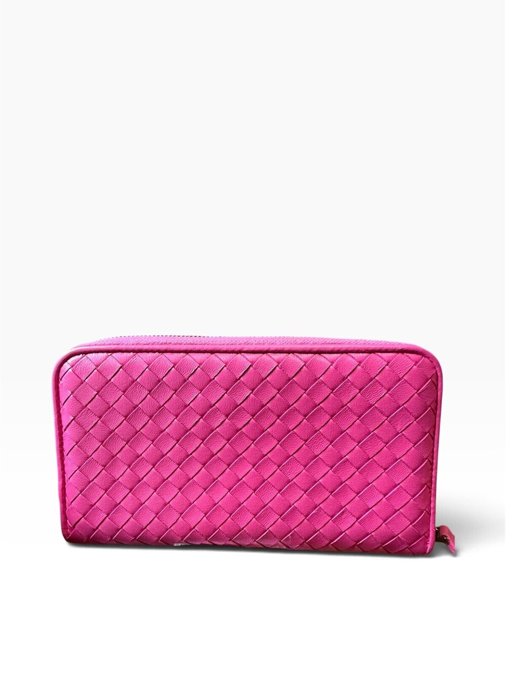 Bottega Veneta Intrecciato Fuchsia Pink Leather Zip Around Wallet Box Dust Bag - Picture 3 of 12